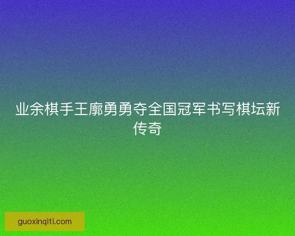 业余棋手王廓勇勇夺全国冠军书写棋坛新传奇